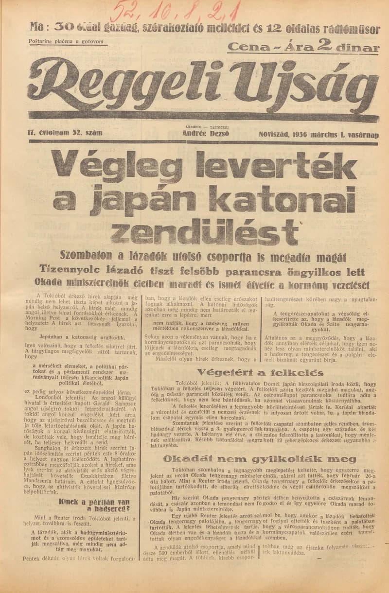 Reggeli Újság, 17. évf. 1936. március 1. 52. sz.