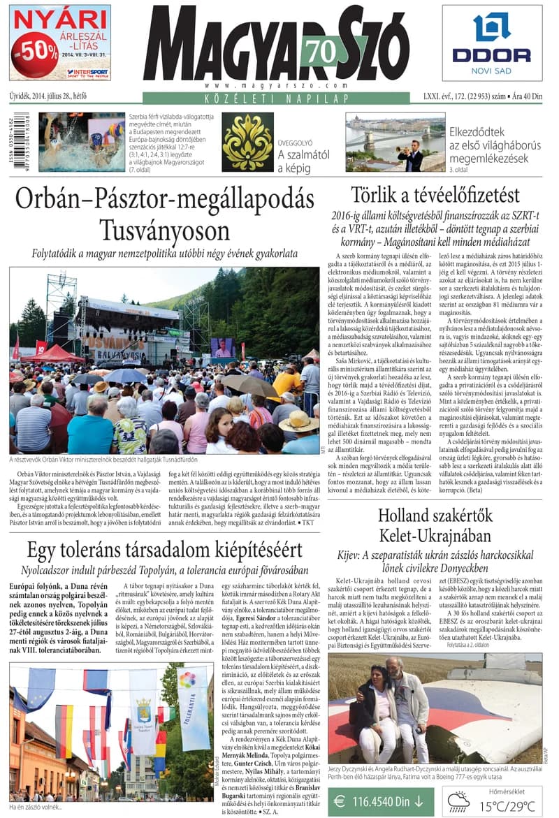 Magyar Szó, 71. évf. 2014. július 28. 172. sz. 1–20. oldal