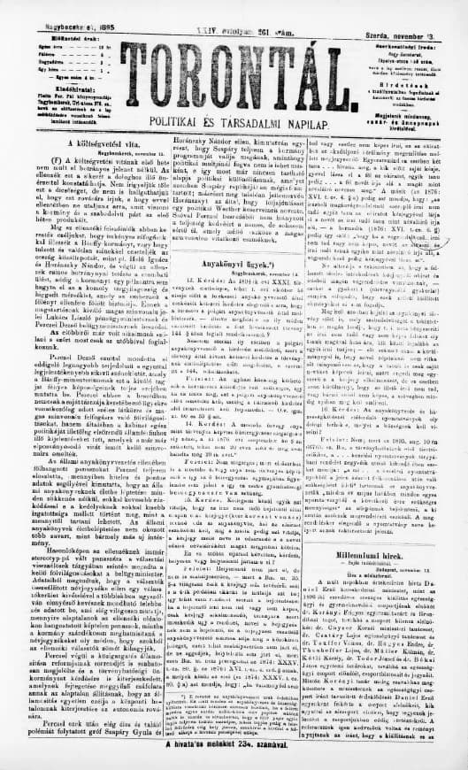 Torontál, 24. évf. 1895. november 13. 261. sz.