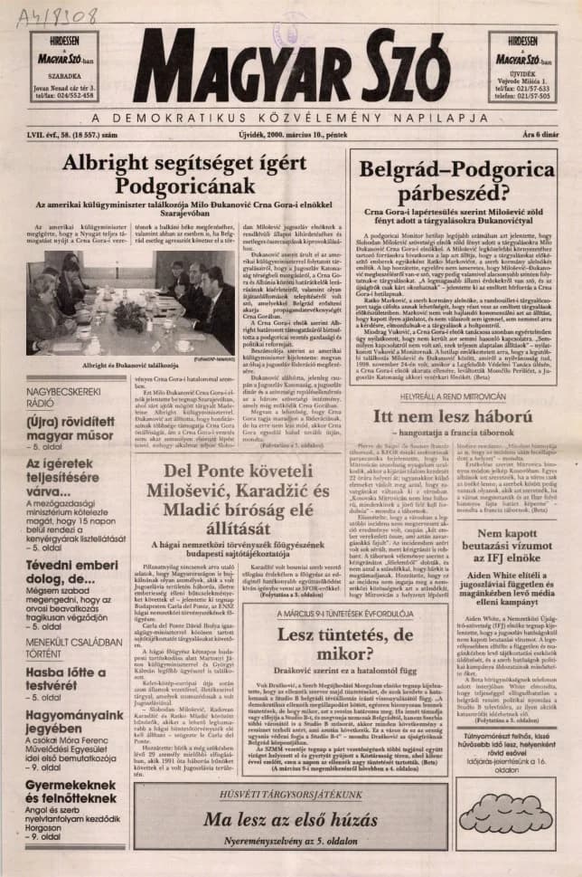 Magyar Szó, 57. évf. 2000. március 10. 58. sz. 1–16. oldal