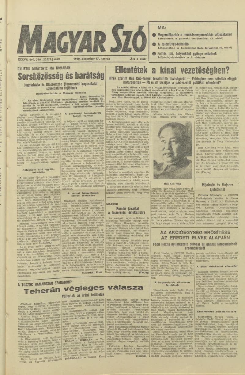 Magyar Szó, 37. évf. 1980. december 17. 346. sz. 1–20. oldal