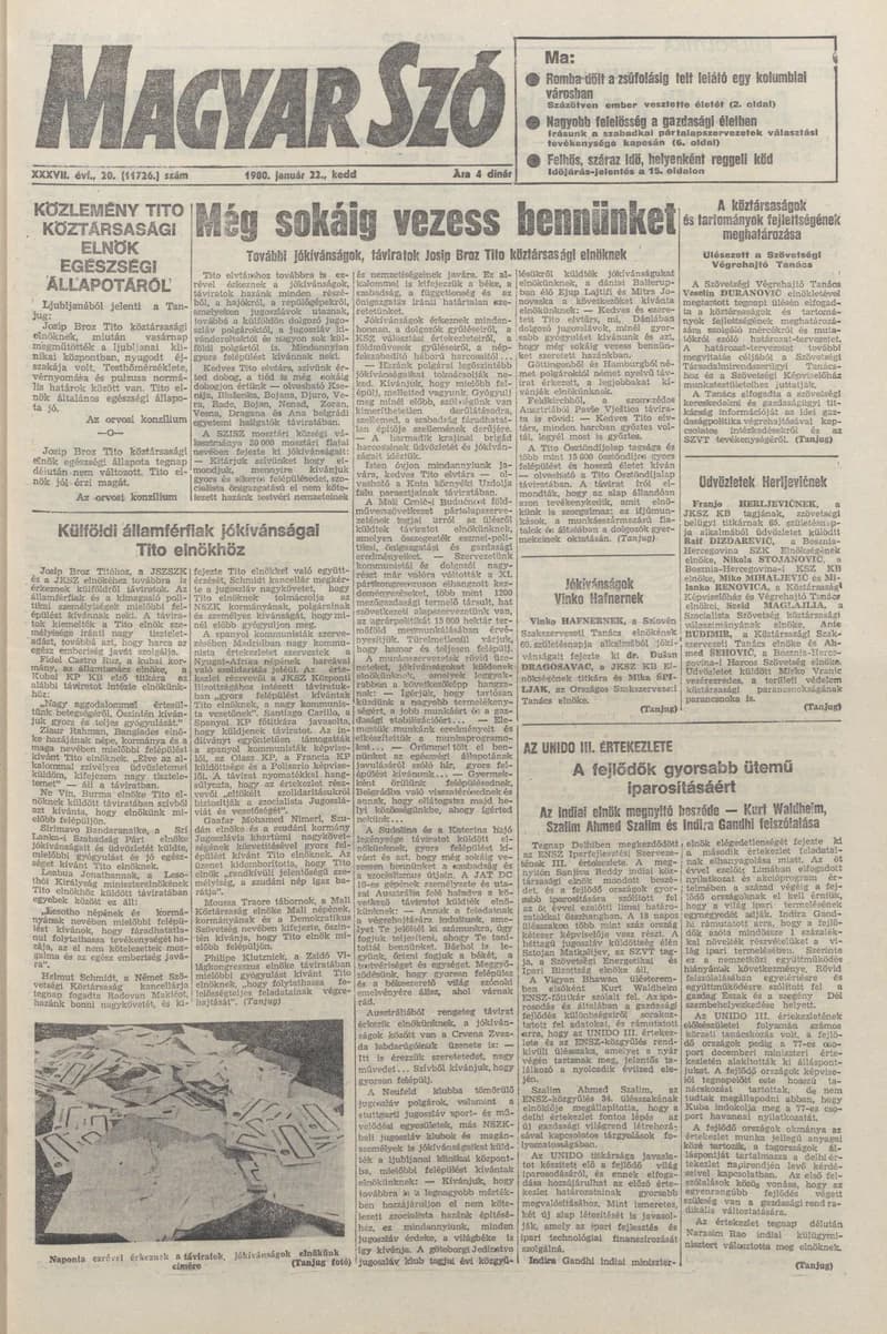 Magyar Szó, 37. évf. 1980. január 22. 20. sz. 1–20. oldal