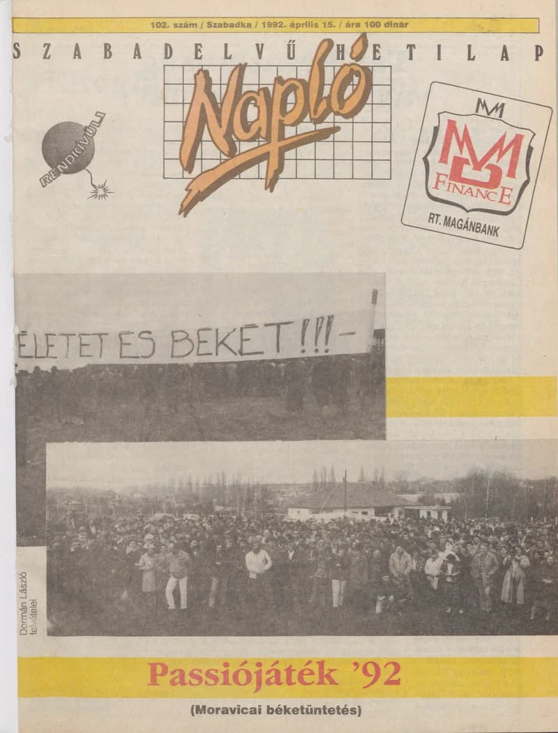 Napló - Szabadelvű hetilap, 3. évf. 1992. április 15. 102. sz.