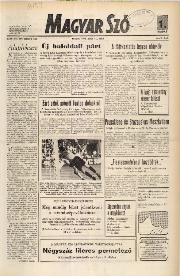 Magyar Szó, 47. évf. 1990. június 12. 159. sz. 1–20. oldal