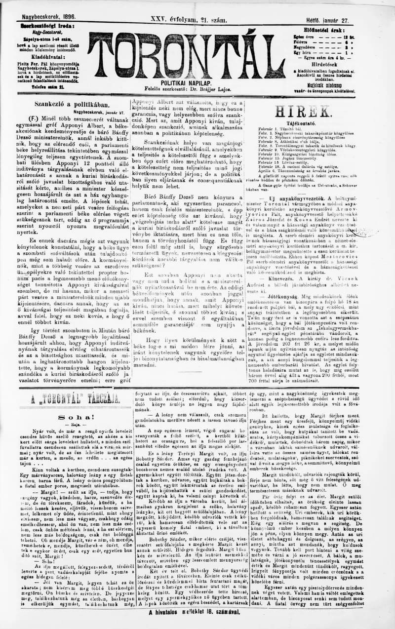 Torontál, 25. évf. 1896. január 27. 21. sz.