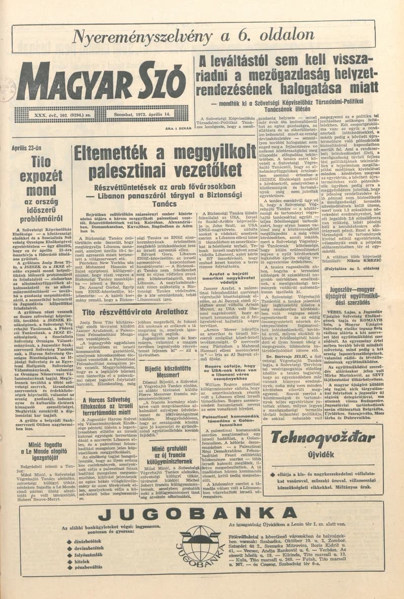 Magyar Szó, 30. évf. 1973. április 14. 102. sz. 1–20. oldal