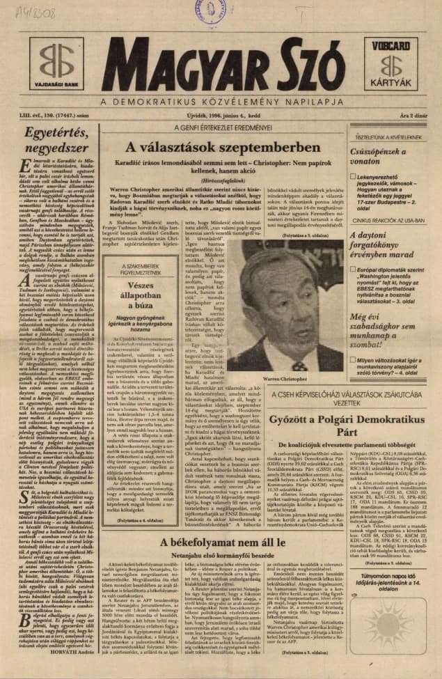 Magyar Szó, 53. évf. 1996. június 4. 130. sz. 1–16. oldal