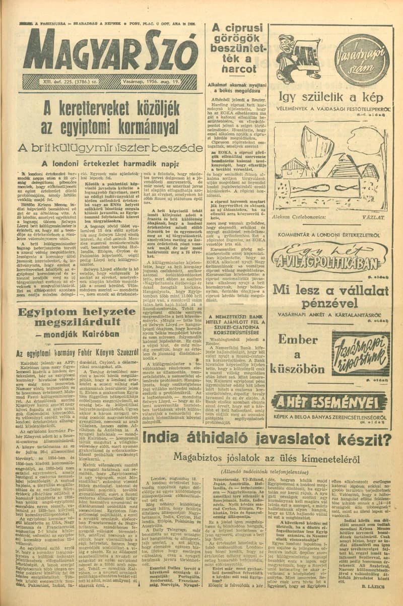 Magyar Szó, 13. évf. 1956. augusztus 19. 225. sz. 1–20. oldal