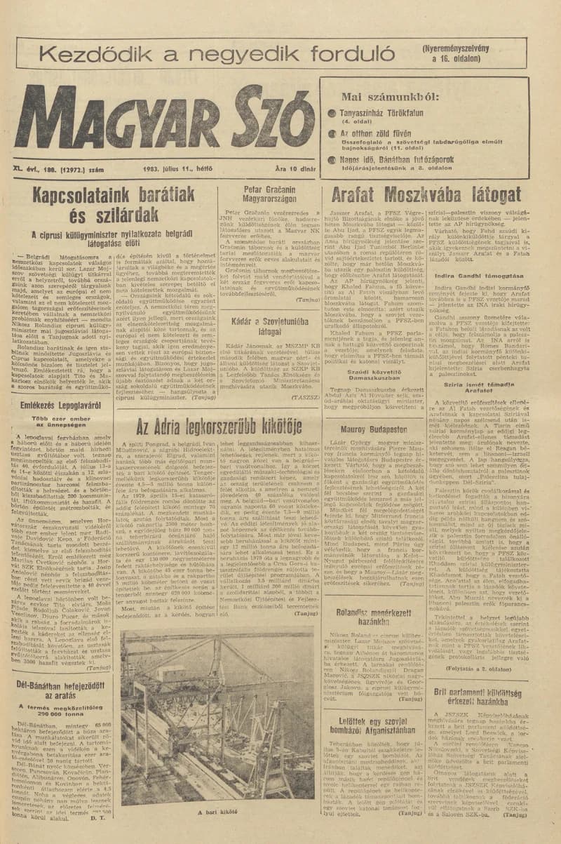 Magyar Szó, 40. évf. 1983. július 11. 188. sz. 1–16. oldal