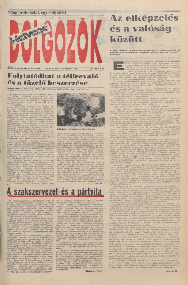 Dolgozók, 38. évf. 1984. szeptember 27. 39. sz.