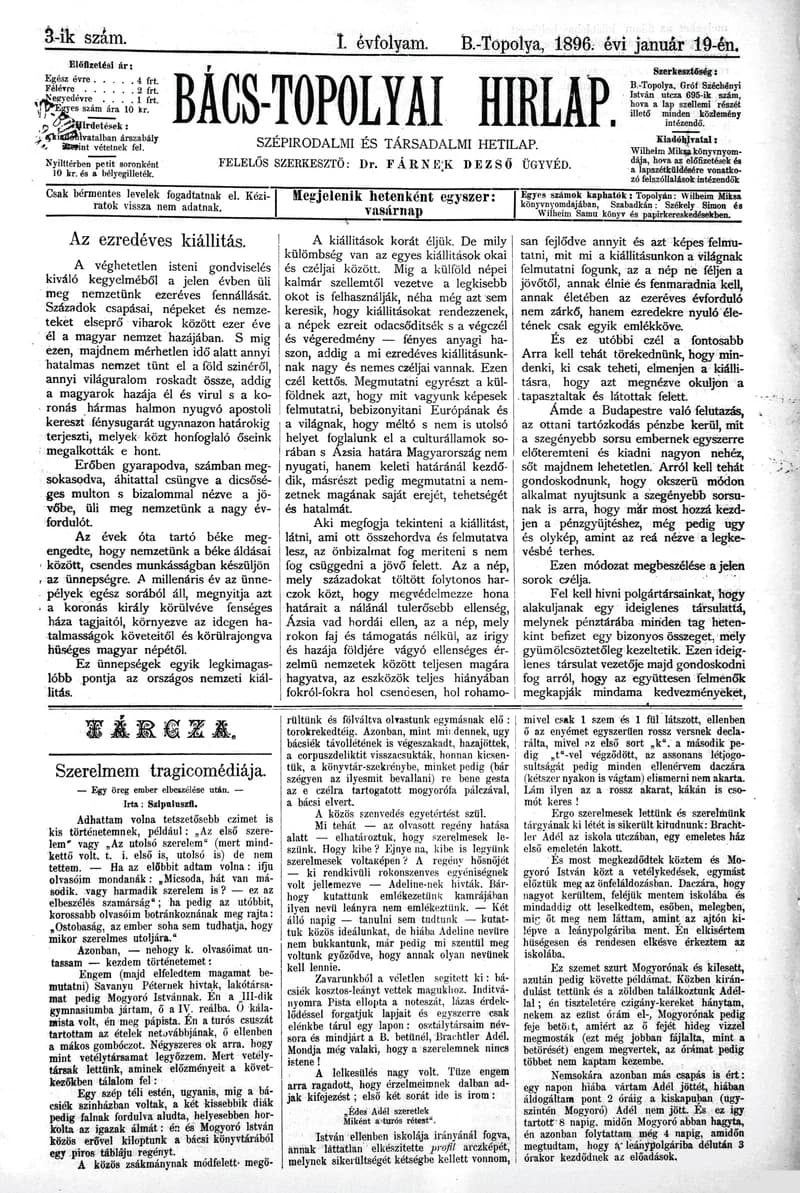 Bács-Topolyai Hirlap, 1. évf. 1896. január 19. 3. sz.