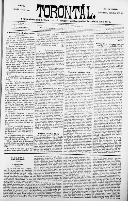 Torontál, 5. évf. 1876. október 26. 43. sz.