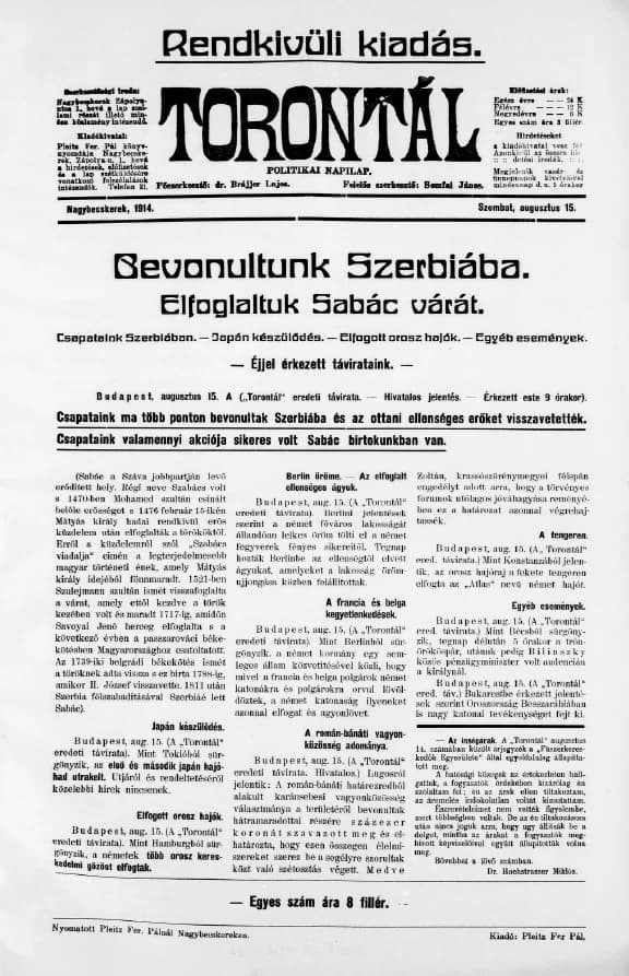 Torontál, 43. évf. 1914. augusztus 15. 184. sz.