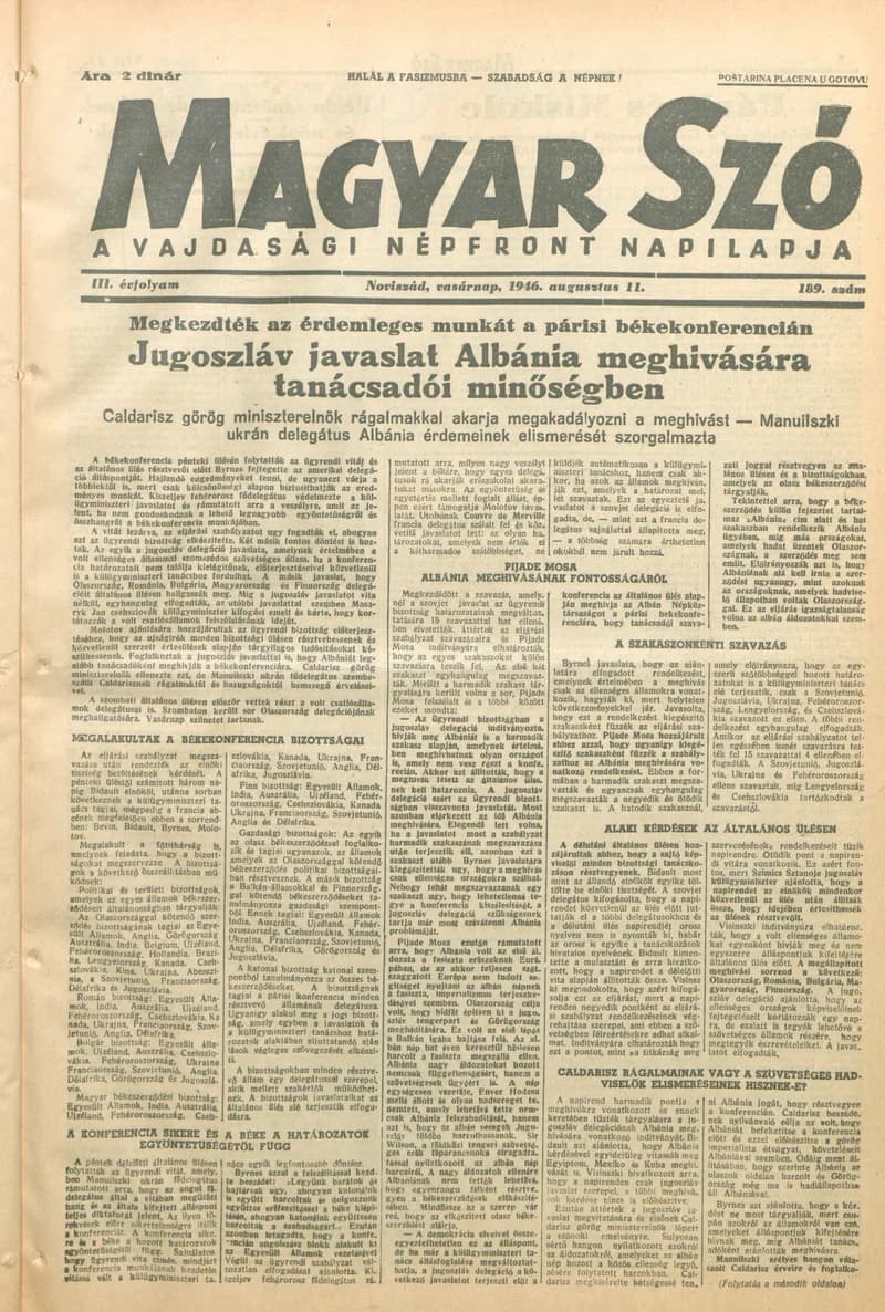 Magyar Szó, 3. évf. 1946. augusztus 11. 189. sz. 1–6. oldal