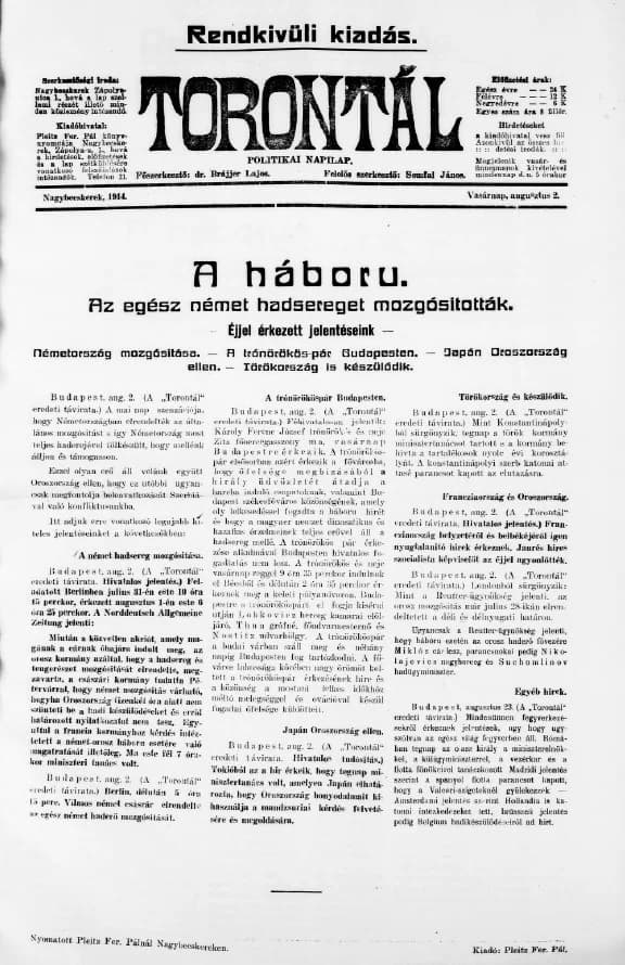 Torontál, 43. évf. 1914. augusztus 2. 173. sz.