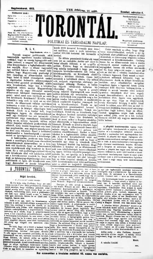 Torontál, 22. évf. 1893. március 4. 52. sz.