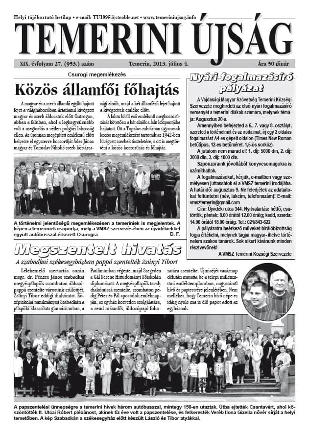 Temerini Újság, 19. évf. 2013. július 4. 27. sz.