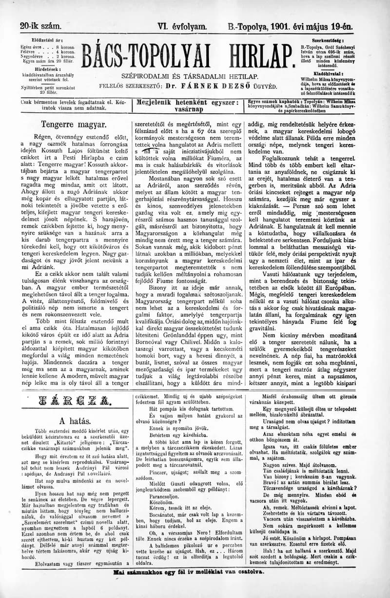 Bács-Topolyai Hirlap, 6. évf. 1901. május 19. 20. sz.