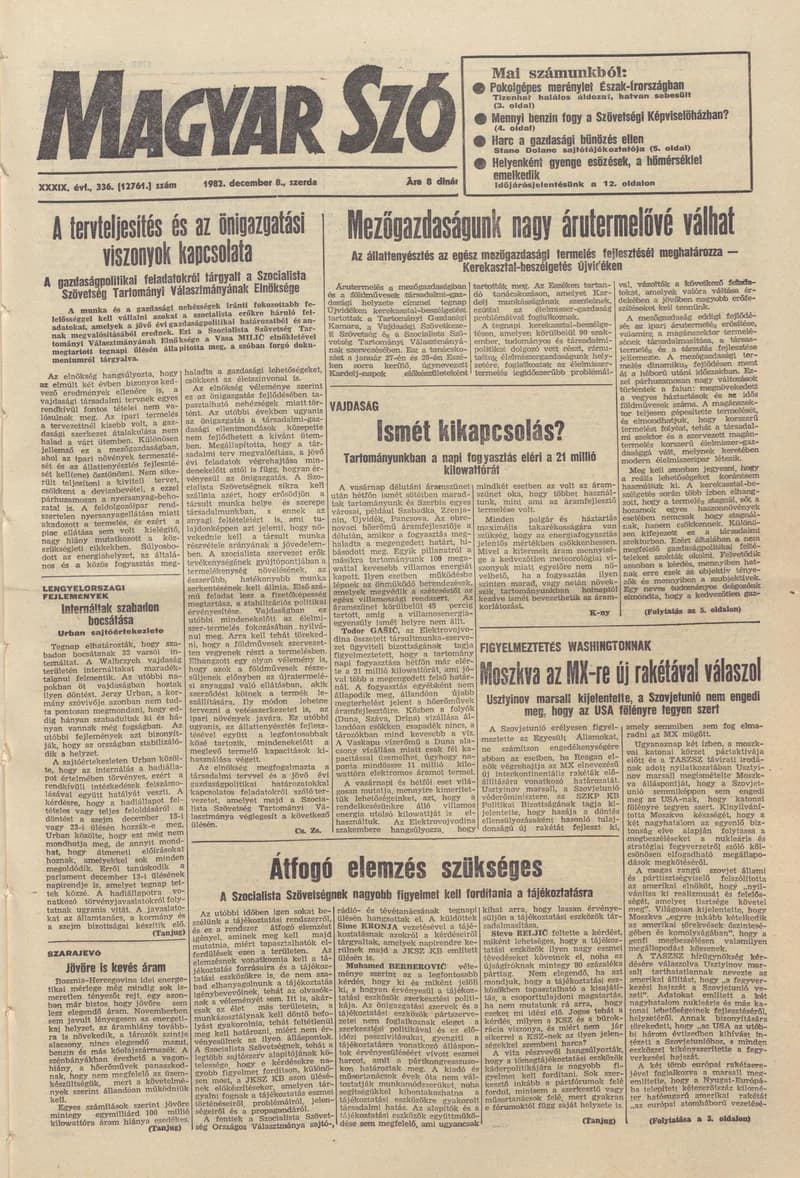 Magyar Szó, 39. évf. 1982. december 8. 336. sz. 1–24. oldal