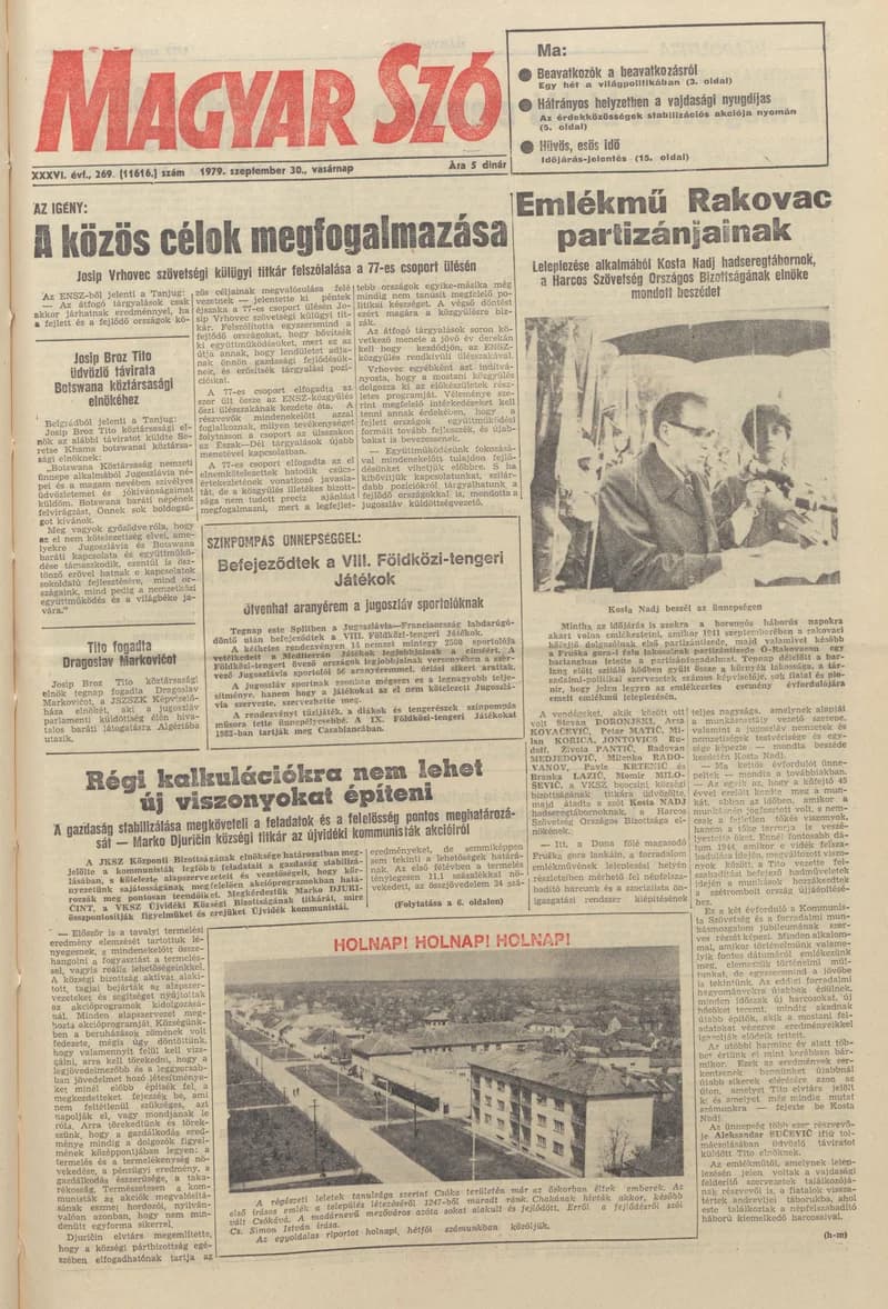 Magyar Szó, 36. évf. 1979. szeptember 30. 269. sz. 1–32. oldal