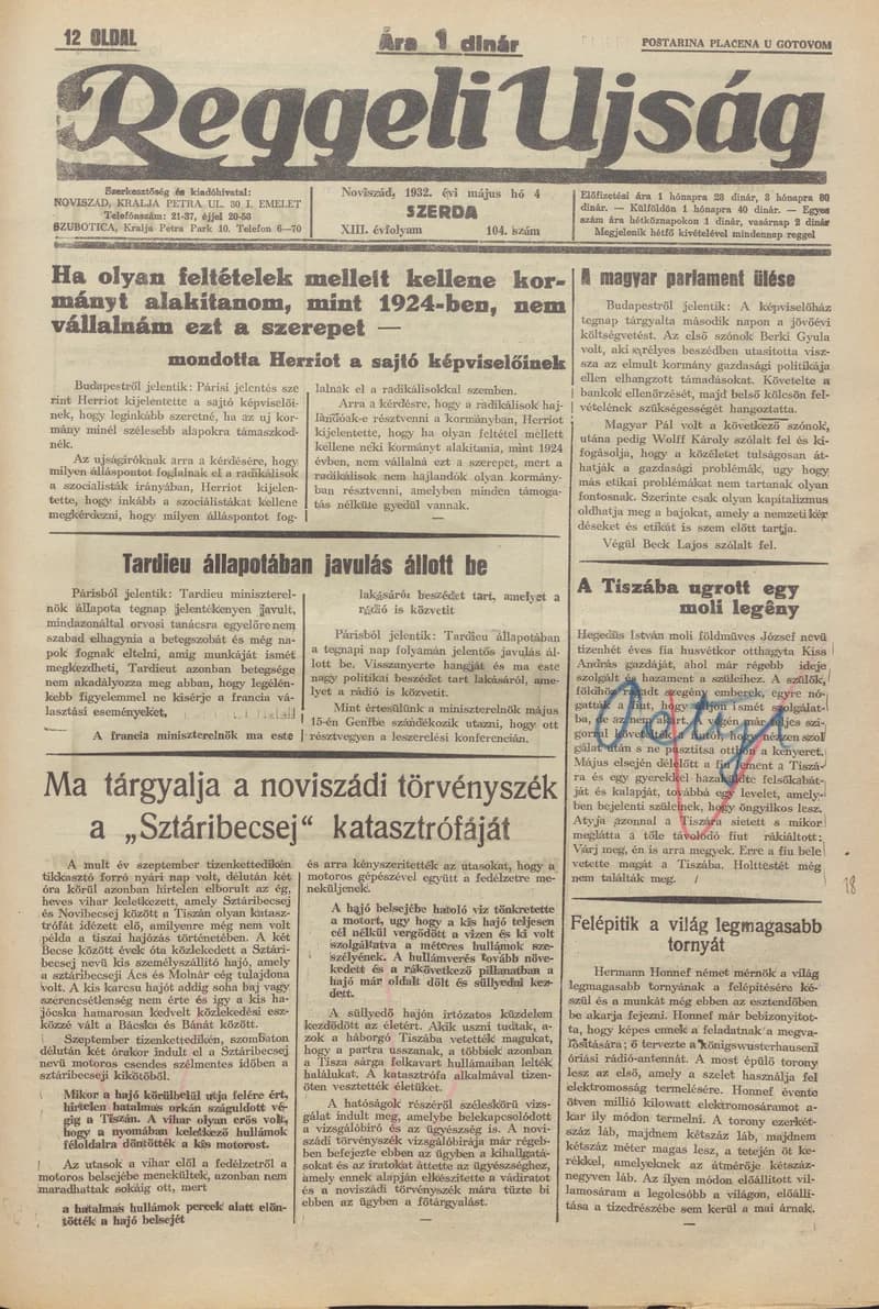 Reggeli Újság, 13. évf. 1932. május 4. 104. sz.
