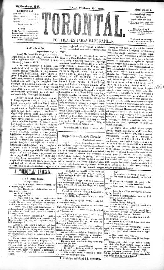 Torontál, 23. évf. 1894. május 7. 104. sz.