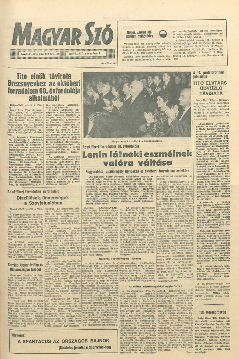 Magyar Szó, 34. évf. 1977. november 7. 307. sz.