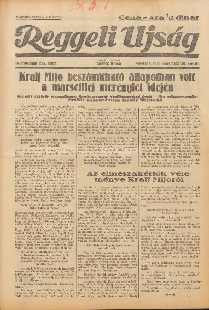 Reggeli Újság, 16. évf. 1935. november 20. 273. sz.