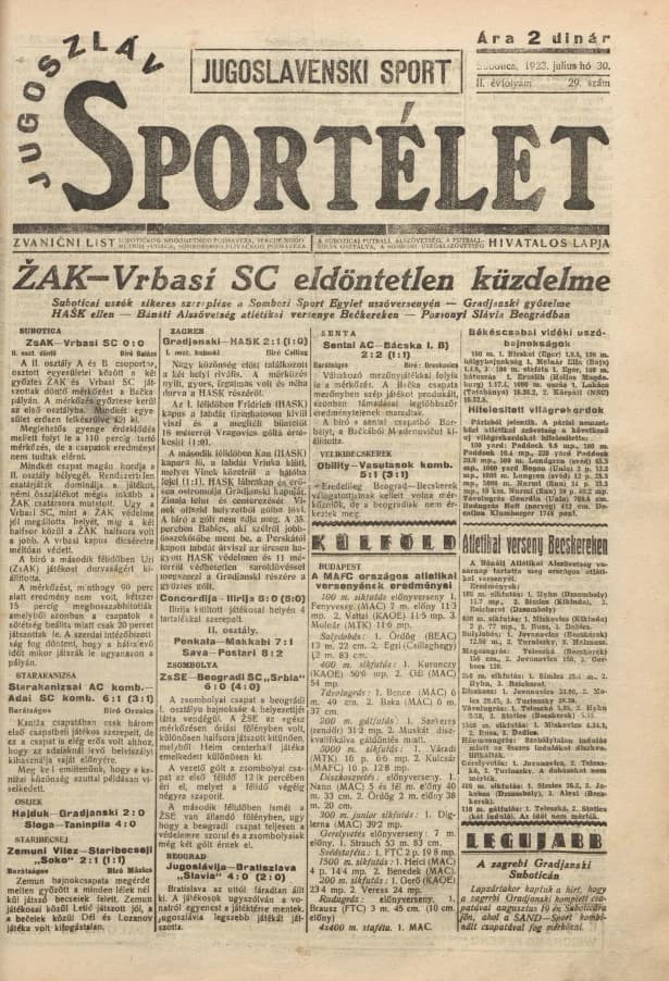 Jugoszláv sportélet, 2. évf. 1923. július 30. 29. sz.