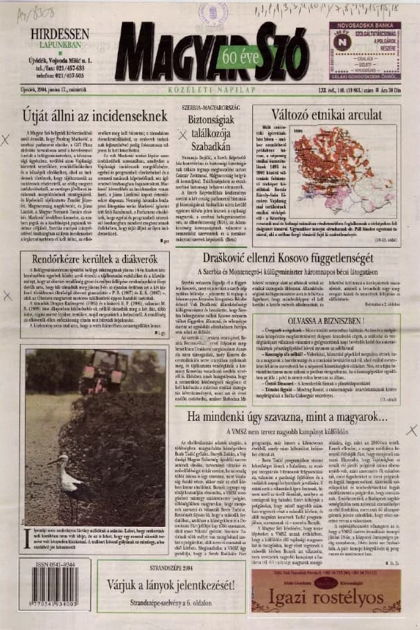 Magyar Szó, 61. évf. 2004. június 17. 140. sz. 1–20. oldal