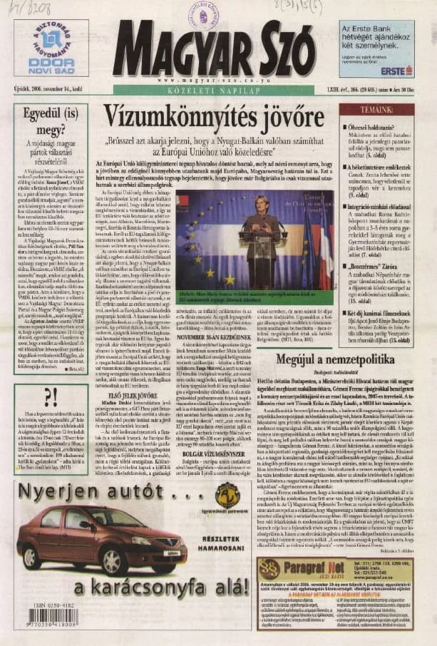 Magyar Szó, 63. évf. 2006. november 14. 266. sz. 1–20. oldal
