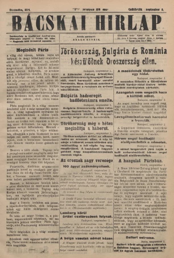 Bácskai Hirlap, 18. évf. 1914. szeptember 3. 199. sz.