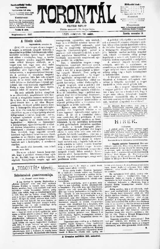 Torontál, 29. évf. 1900. november 14. 261. sz.