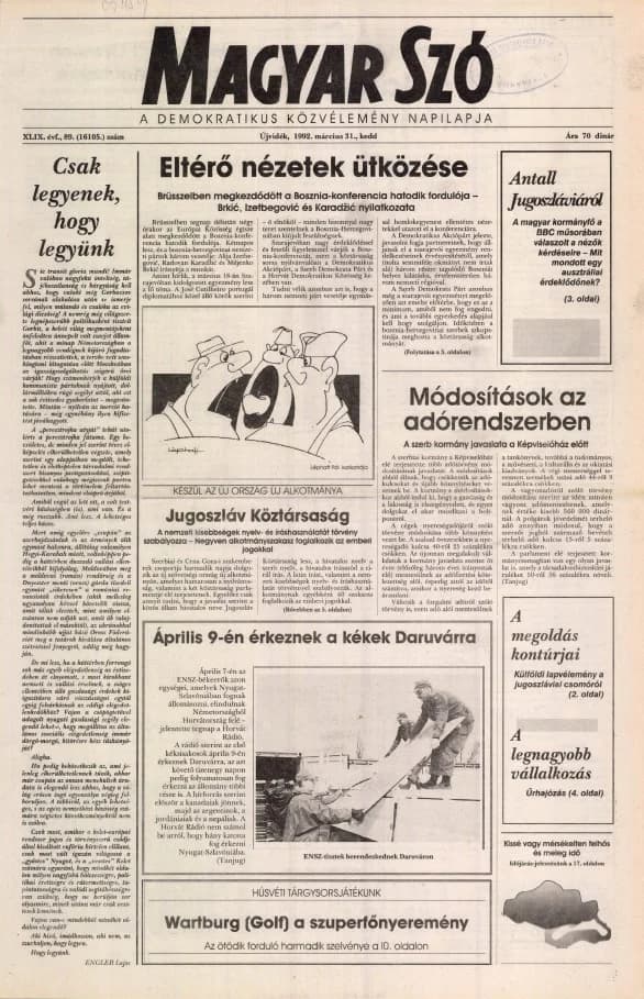Magyar Szó, 49. évf. 1992. március 31. 89. sz. 1–20. oldal