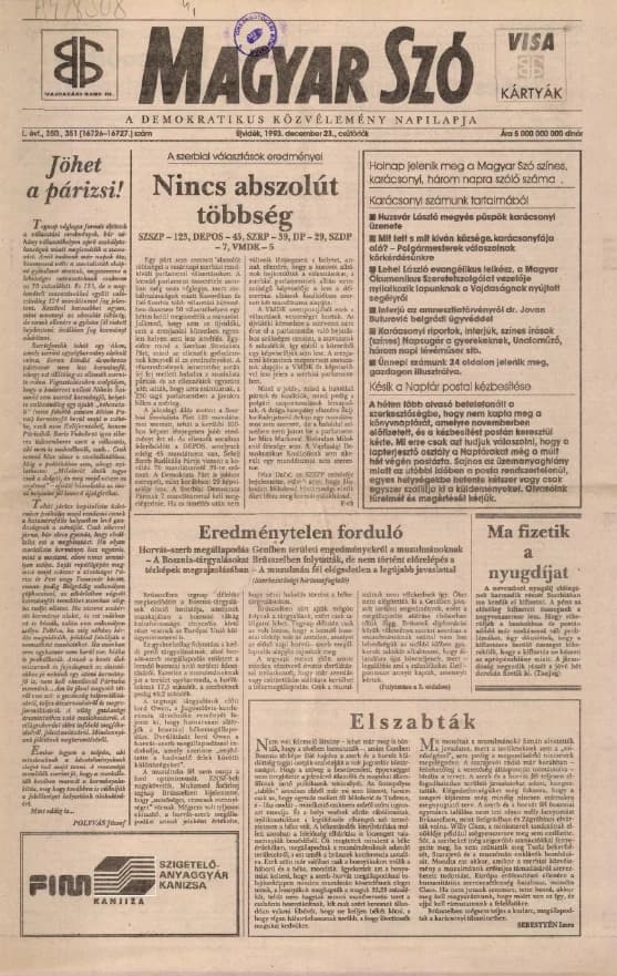 Magyar Szó, 50. évf. 1993. december 23. 350–351. sz. 1–16. oldal
