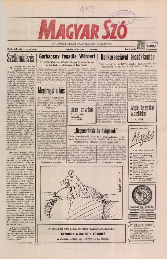 Magyar Szó, 47. évf. 1990. július 15. 192. sz. 1–32. oldal