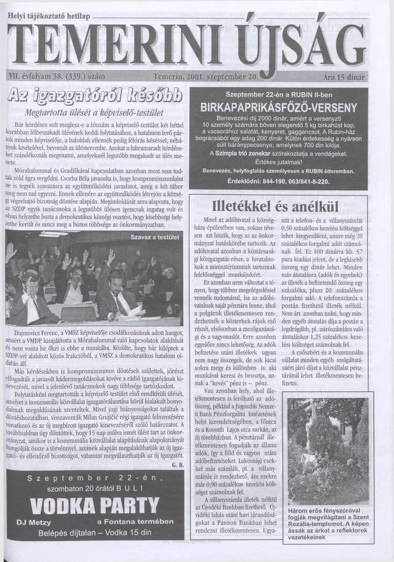 Temerini Újság, 7. évf. 2001. szeptember 20. 38. sz.