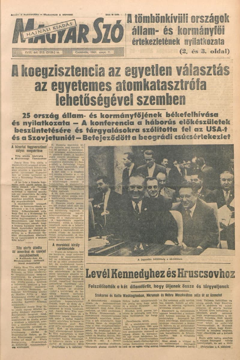 Magyar Szó, 18. évf. 1961. szeptember 7. 213. sz. 1–16. oldal