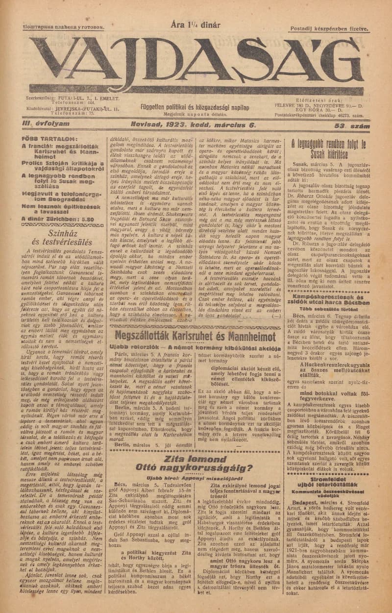 Vajdaság, 3. évf. 1923. március 6. 53. sz.