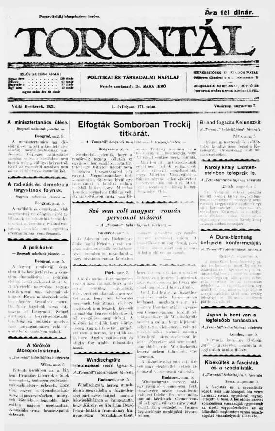 Torontál, 50. évf. 1921. augusztus 7. 171. sz.