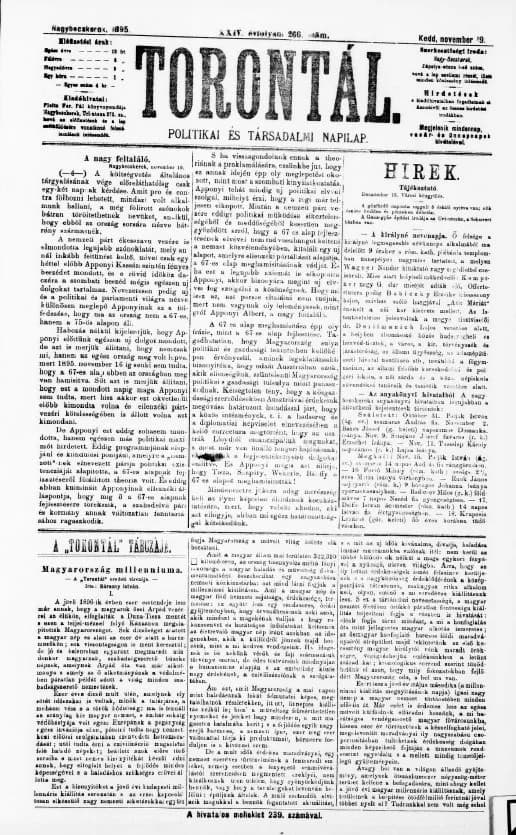 Torontál, 24. évf. 1895. november 19. 266. sz.