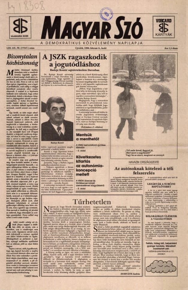 Magyar Szó, 53. évf. 1996. február 6. 30. sz. 1–16. oldal