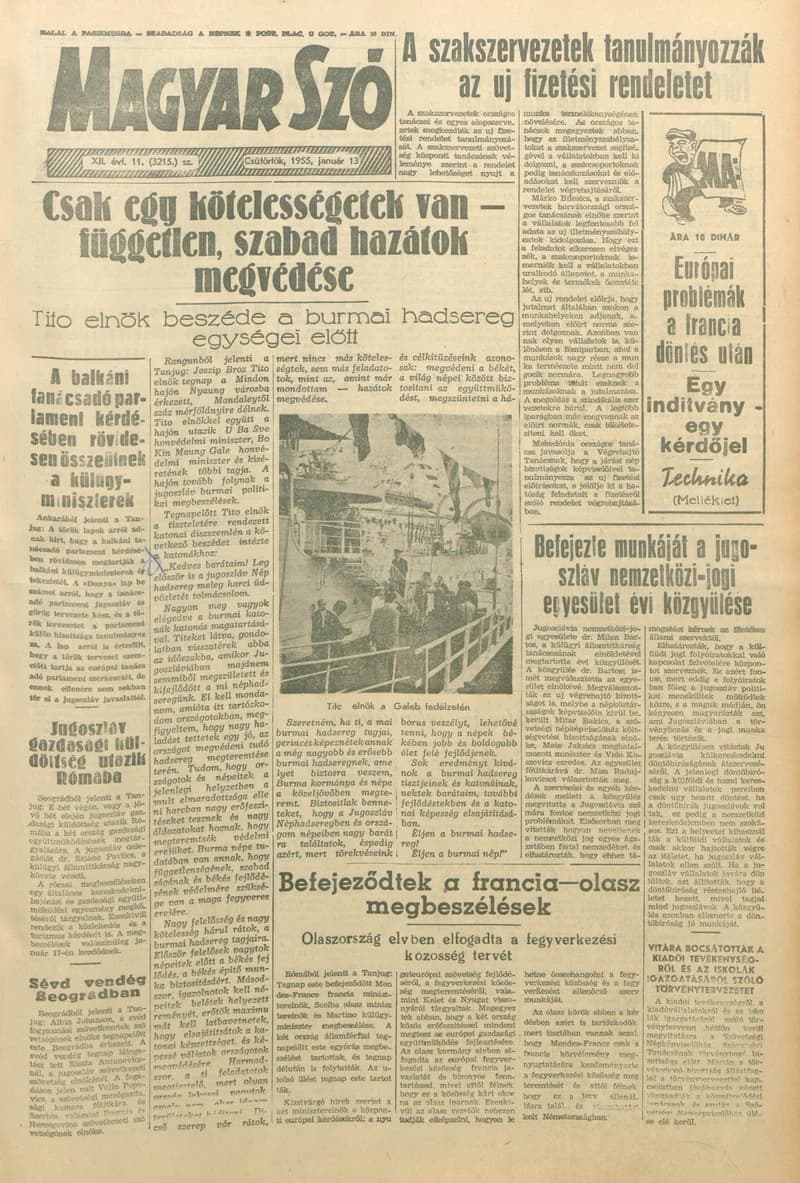 Magyar Szó, 12. évf. 1955. január 13. 11. sz. 1–12. oldal