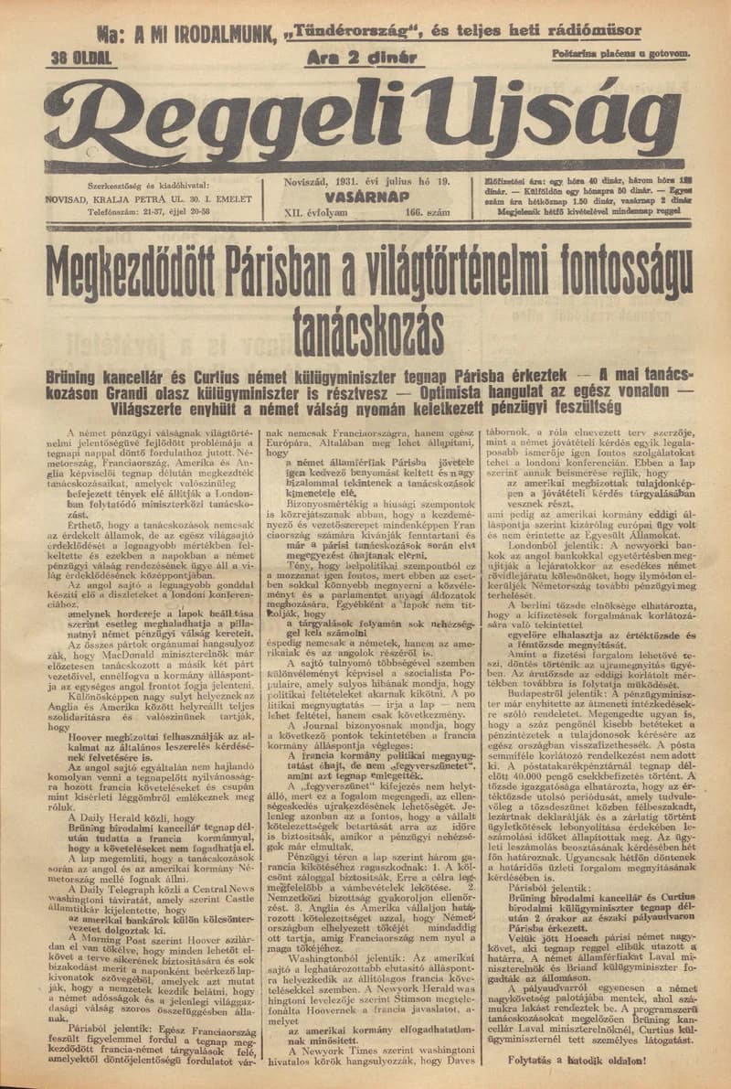 Reggeli Újság, 12. évf. 1931. július 19. 166. sz.