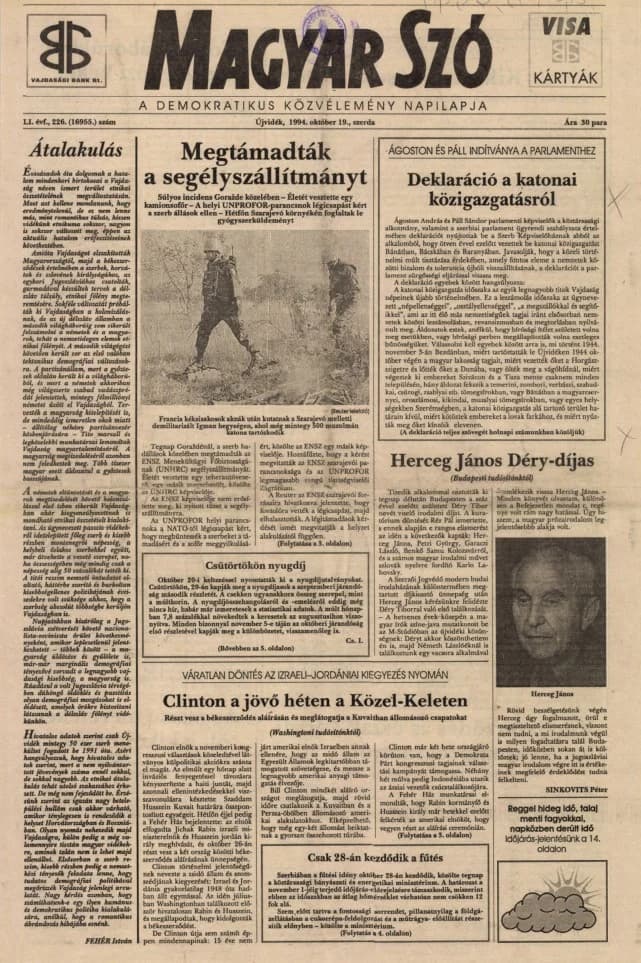 Magyar Szó, 51. évf. 1994. október 19. 226. sz. 1–16. oldal