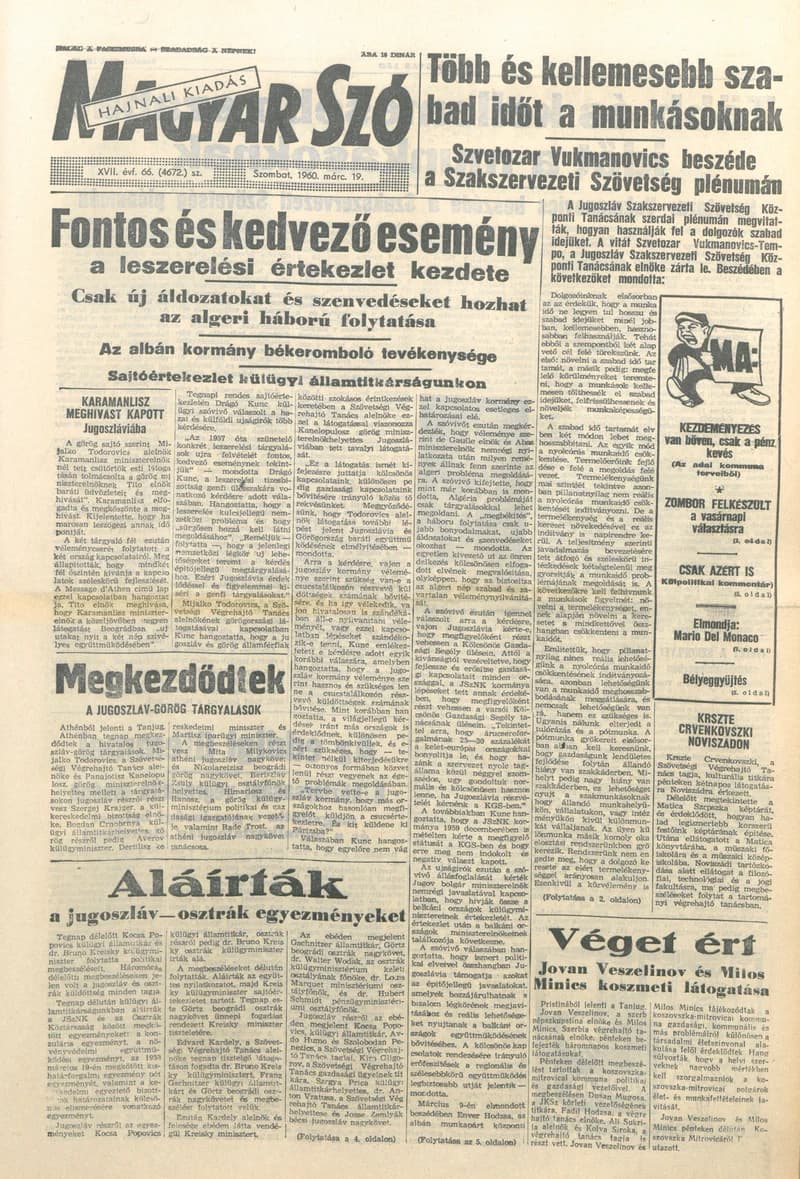Magyar Szó, 17. évf. 1960. március 19. 66. sz. 1–22. oldal