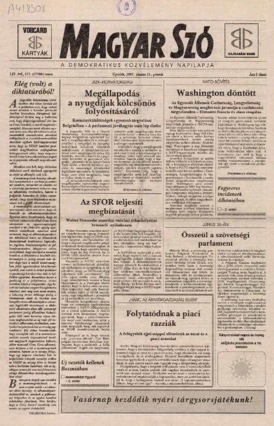 Magyar Szó, 54. évf. 1997. június 13. 137. sz. 1–16. oldal