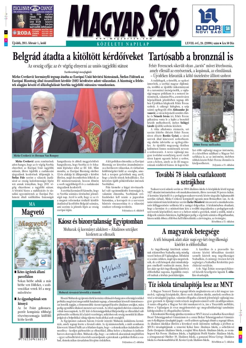 Magyar Szó, 68. évf. 2011. február 1. 24. sz. 1–20. oldal