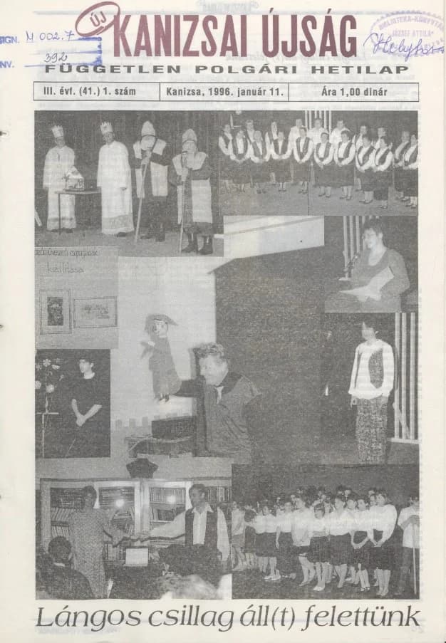 Új Kanizsai Újság, 3. évf. 1996. január 11. 1. sz.