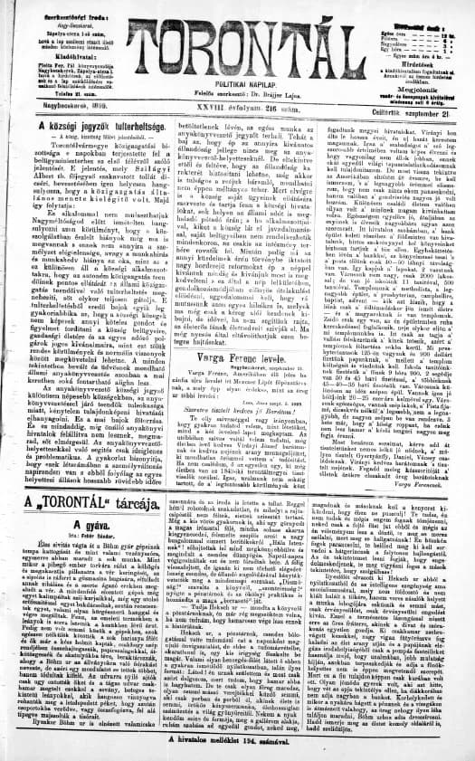 Torontál, 28. évf. 1899. szeptember 21. 216. sz.